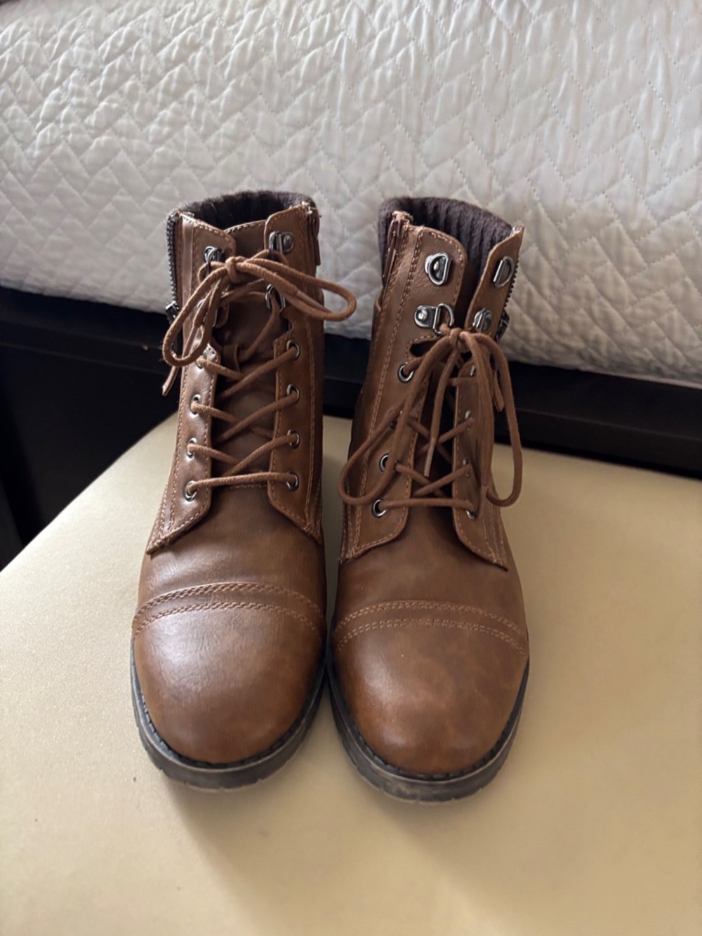 Denver Hayes Brown Lace-Up Women's Ankle Boots with side zippers.